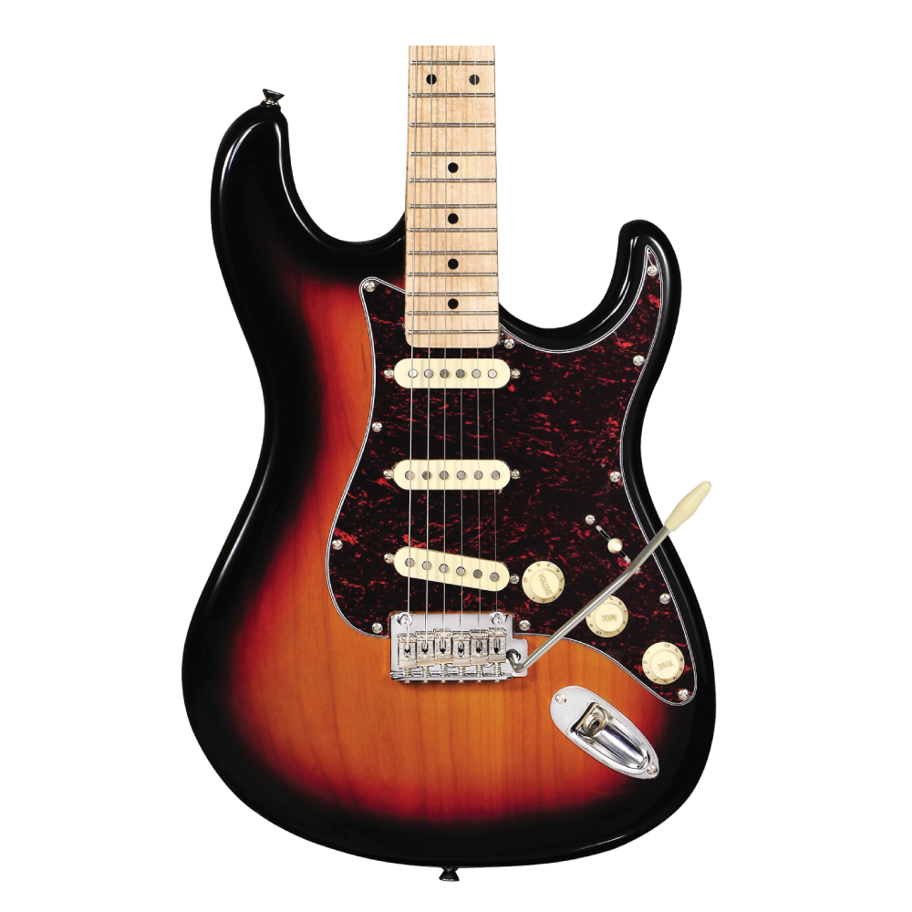 Guitarra Tagima T635 Classic sunburst com escudo mint green e três captadores single coil de alnico